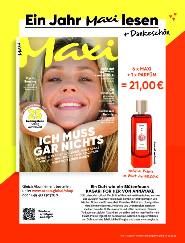MAXI - Abonnement (6 Ausgaben) + Geschenk (KAGARI FOR HER VON ANNAYAKE)
