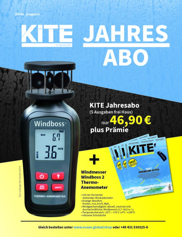 KITE-Jahresabonnement + Geschenk (Windboss 2 Windmesser)
